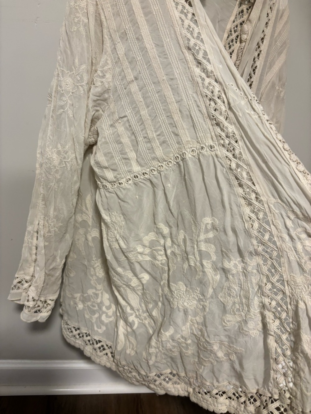 Johnny Was Cream Embroidered Sheer Open Blouse - Picture 2 of 6